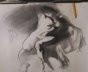 Female nude Frontal. Black Chalk on recycled paper from lee ho nude frontal