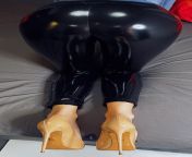 Shiny patent leggings paired with nude heels ? by hubby from nude captured by hubby