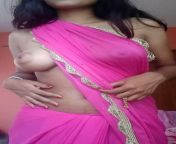 Pink saree without blouse ? from indian bhabhi transparent saree without blouse show boobs