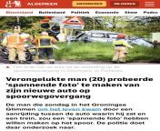 Translation: Man(20) wants to take a cool picture of his new car on the train tracks with an upcoming train in the background. After taking the picture, his new car would not start: he died due to the collision with the train.. from train