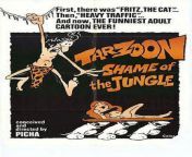 What the hell is Tarzoon: Shame of the jungle? A 1975 animated adult film, which is a parody of Tarzan with blackface caricatures, Disembodied penises, Nudity and An cameo of Tintin in the movie. from tarzan shame of jane full movie
