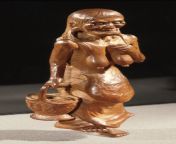 Sh?zuka no Baba: Hag of Hell. Wooden netsuke with inlays by the artist Soshin. Late 19th-early 20th c Japan. Loaned to the Asia Society Museum from LACMA [560x1255] from deshi sh