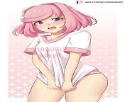 Natsuki in an undersized shirt (RaionArt on Twitter/X) [DDLC] from natsuki album sxxthk