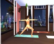 My sim decided to strip naked when she did her yoga routine, driving everyone else out of the room. I guess it&#39;s her version of &#34;hot yoga.&#34; from evening yoga routine