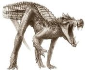 Cool Crocodyliforms: The Kaprosuchus, or the Boar Croc for its tusk like teeth, was 6 meters long with forward facing eyes. from boar