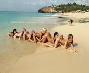 Six naked girls lick pussies of on the beach from six xxxx girls and