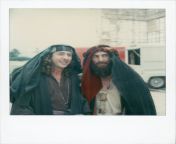 Eric Idle and George Harrison on the set of Monty Python&#39;s Life of Brian, 1978 from monty