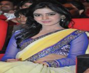 Samantha navel in yellow saree with blue blouse from sajini hot romance in yellow saree