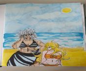 My drawing with Grimm and Debonair on the beach Grimm&#39;s swimsuit was inspired by one of u/discombobulatedfly64&#39;s drawings. from grimm