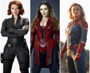 Which of the three main Avengers hotties does Tony Stark fuck the most? [Scarlett Johansson, Liz Olsen, Brie Larson] from six stark
