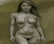 AI generated nude female body portrait from nude female dead body post morta