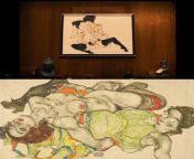 In The Grand Budapest Hotel (2014), the painting Two Lesbians Masturbating is based on the erotic artwork of Austrian painter Egon Schiele. Director Wes Anderson wanted the painting to be a Schiele-type. The Schiele painting on the bottom is Two Girls from two boob two guys sex karce