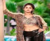 Trina Saha navel in brown crop top with open shirt and black leather pants from trina saha xxx photo
