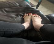 Sexy red toes on a sexy leather couch... did your dick just twitch? from cl8565 sexy red boots on