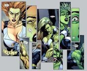 A real official (She Hulk) comic scene... looks like she&#39;s enjoying that transformation a bit too much. from she hulk lab transformation