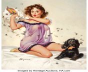 What type of Lingerie is the model wearing? Ticklish Situation - GIL ELVGREN from indian gil booms press