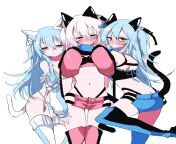 Cute Rimuru, Raphael and Emils in a cat girl cosplay from goku rimuru