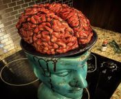 Im ashamed to admit I made this brain cake for a babys first birthday a couple years ago. The party was zombie themed, and the photos of the cake smash were exceptionally gruesome. The blood was made out of raspberry jam, but the brain folds were just g from brain jpg