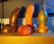 Just recieved a package from Bad Dragon! Which one should I play with first and which one should i save for last? (From left to right; Pearce, Baron and eggplug) they look much bigger in real life, and FYI, Pearce and eggplug are medium, Baron is small! from pevita pearce fa