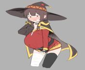 LF Color Source: 1girl, konosuba, megumin, pregnant, belt, cape, witch, hat, brown hair, red eyes, blushing, embarrassed, bandages, black leggings, pulling down skirt, choker, red dress from sunny leon red dress fucking leaking videoa xxx3 videos 20015