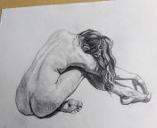 A female nude drawing with graphite pencils on a Fabriano sketchbook sheet from star plus tv hindi serial actress female nude image with name show