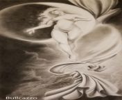 Eluna Goddess of The Moon. Charcoal on white canvas. from mit moon cham on