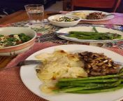 Tenderloin cut pan-fried, with scallops and asparagus and salad with blue cheese. from pan nude assxx park and