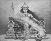 &#34;On the throne sat the supreme goddess, Lyone, the representative of Harikar, the holy soul.&#34; by C. Durand Chapman, 1892 (NSFW, nudity) from akashara lyone