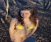 Yellow bikini in the woods from bollywood celeb bikini in doggystyle