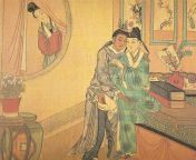 Early form of BL? A painting depicting a woman spying on two men having sex, Qing Dynasty, 18th century, China [709x599] from xxx sex vidieonimal ess anushka image china comwwwwxxxvi