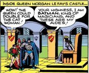 BATMAN FLEXES ON MORGANA LE FEY . That guy behind batman? that is lancelot. [Batman #36, Agu 1946, P. 36] from 葡京投注开户→→1946 cc←←葡京投注开户ampuerdp