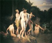 Ferdinand Georg Waldmller - Women Bathing at the Brook (1848) from kumbh mala indian naked women bathing