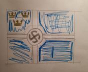 Can someone please photoshop this (i tried and realized im really bad at it) and link it to me (that&#39;d be awesome)? It&#39;s supposed to be the same as the nazi kriegsflagge but with the swedish three crowns in the corner and the swedish nazi bloc infrom asha nazi