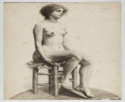 Arthur GuniotFemale Nude Sitting on a Taboret (1896) from silver angels bella nude