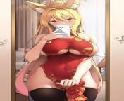 Fox girl wearing sexy chinese dress (by K Pring) from pring