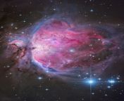 This is the Orion nebula! Located between the Orion constellation&#39;s legs, you can see stars being formed in the pink areas, where large amounts of hydrogen are produced. from park orion