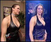 Is Stephanie McMahon wearing the same leather top in both these outfits? Looks great on her. from wwe stephanie mcmahon and triple h sex video in my porn wap com honeymoonebaretoo c