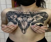 [NSFW] Ram skull chest piece done by Max LaCroix at Akara Arts in Milwaukee, WI from idian wi