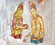 Two Sigiriya Damsels, Central Province, Sri Lanka, 477 AD. Detail of two of the Damsels from the 5th century mural at the palace of the king of Sri Lanka Kashyapa I at Lion Rock (Sinhagiri). [1920x1080] from sri lanka