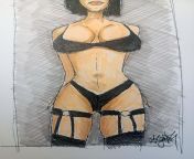Arab woman black lingerie draw from pencil draw ing woman eyes