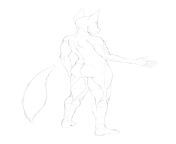 Back again with the ref sheet sketch I posted a few days ago. After a lot of trial and error I finally got the rear 3/4 view sketch (mostly) done! Looking for critique on the leg musculature, the upper back, the elbows, and cheeks (the face and the otherfrom sheet