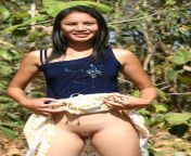 Asian flashing innie pussy on the side of the trail from innie pussy cum
