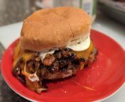Homemade double cheeseburger with bacon onion jam from homemade double