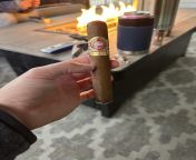 H. Upmann Connossieur A from March 2021, box in humidor since August 2021. Flawless construction and draw, amazing aroma. Cream and spice notes. This is an exceptional one at almost 2 years old. from 2021 25 sogo