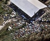 Birds eye view photo of the Jonestown Massacre from giantess view photo
