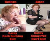 Before and After Cathy Blowjob Porn Slut Granny Sucking off Neighbours Huge Cock Gets Her Mouth Stuffed Full Sucking off his Shiny Cock and Clothed in a Shiny Short PVC Tight Skirt and Stockings from sleeping full sucking
