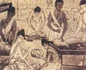 Students practicing surgical techniques on melons and gourds. Taken from a 15th century copy of Sushruta Samhita, an ancient Hindu text on surgery which dates back to the 1st millennium BCE. Taken from the Odisha State Museum, India [899746] from odisha sambalpur local vedio