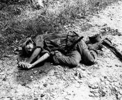 An American soldier of the Antitank Co., 34th Regiment, who was killed by mortar fire on Leyte Island in the Philippines. October 1944 from the buttxxx co