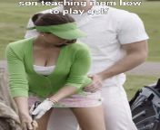 Son teaching mom how to play golf from son removes mom panties