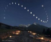 A composite photo of the position and phases of the moon over 28 days, each photo taken at the same time each day at the same exact place. Photo by Giorgia Hofer Photography. from lsn nudenude photo